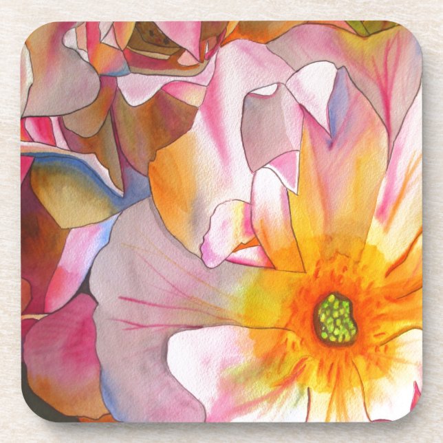 Dessous-de-verre Art aquarelle à l'eau rose Cornelia rose pastel (Devant)