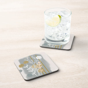 Dessous-de-verre Art botanique minimaliste abstrait gris et or