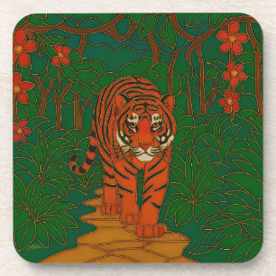 Dessous-de-verre Art de cloisonné Tigre sur le chemin de la jungle