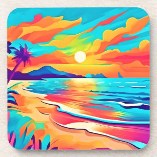 Dessous-de-verre Art de coucher de soleil vibrant sur la plage