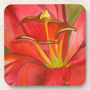 Dessous-de-verre Art de fleur d'aquarelle d'origine du lys rouge