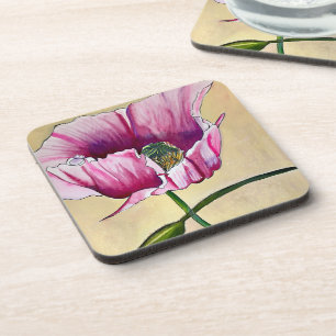 Dessous-de-verre Art de fleur de pavot rose aquarelle