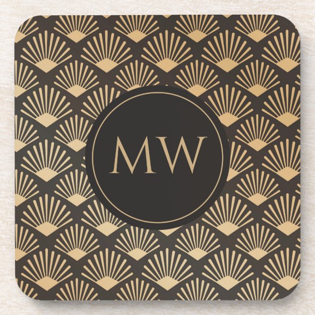 Dessous-de-verre Art Déco Monogramme Gatsby Motif de ventilateur Vi (Devant)