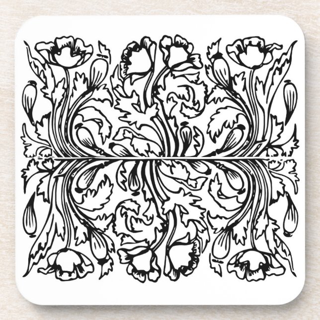 Dessous-de-verre Art nouveau poppy floral noir blanc élégant (Devant)