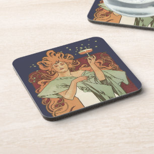 Dessous-de-verre Art Nouveau vintage, Champagne par Alphonse Mucha