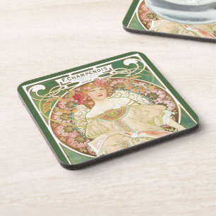 Dessous-de-verre Art Nouveau vintage, Champenois par Alphonse Mucha