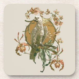 Dessous-de-verre Art Nouveau vintage, Cockatoo Bird, Fleurs d'orchi