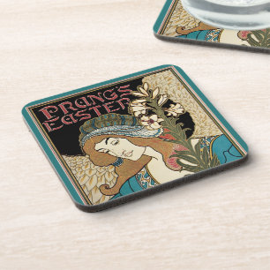 Dessous-de-verre Art Nouveau vintage, publications de Pâques de Pra