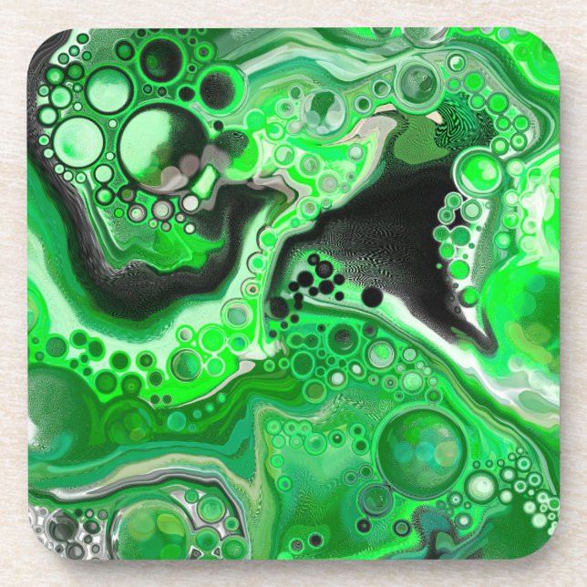 Dessous-de-verre Art numérique vert en marbre fluide (Devant)