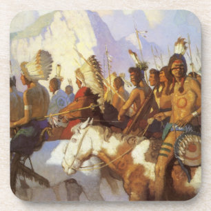 Dessous-de-verre Art occidental vintage, Parti de guerre indien par