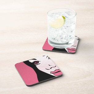 Dessous-de-verre Art Pop Moderne de Bande Dessinée du Visage de Fem