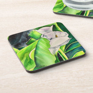 Dessous-de-verre Arum blanc Lily aquarelle tropicale florale