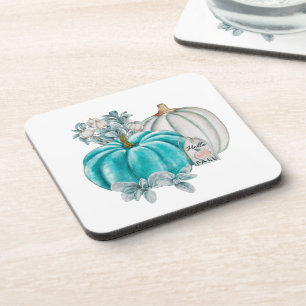 Dessous-de-verre Automne Citrouille bleu rose 