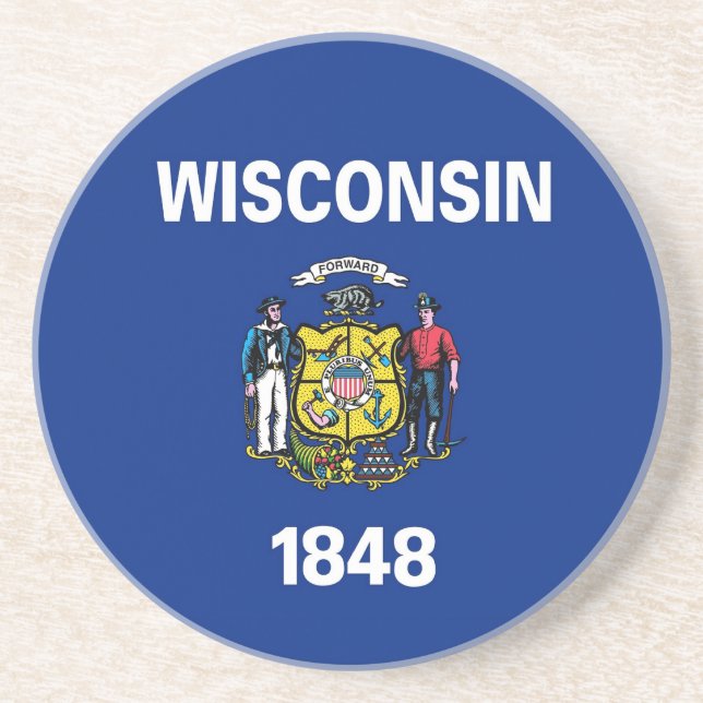 Dessous de verre avec Drapeau du Wisconsin, États- (Devant)