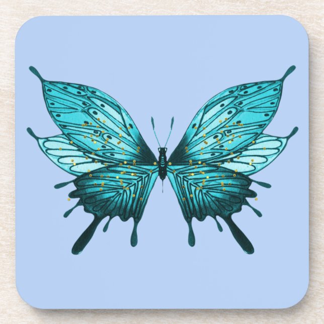 Dessous de verre avec Papillon en bleu Turquoise e (Devant)