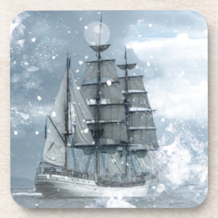 Dessous-de-verre aventure hiver tempête de neige vintage bateau pir