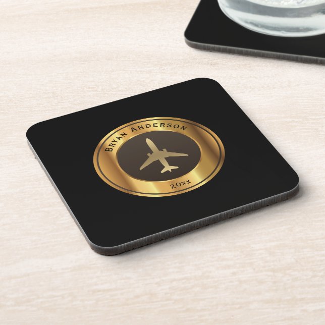 Dessous-de-verre Aviation - Logo Gold Avion Boisson Coaster (Côté gauche)