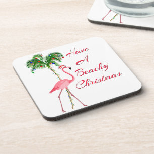 Dessous-de-verre Ayez Un Flamant rose De Noël En Plage