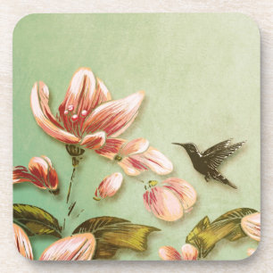 Dessous-de-verre Azalées roses Vintage sur la fosse verte