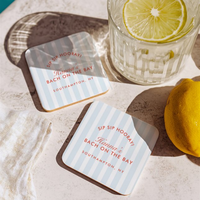 Dessous-de-verre Bachelorette Rétro Moderne Rouge & Bleu (Bachelorette Retro Modern Red & Blue Beverage Coaster)