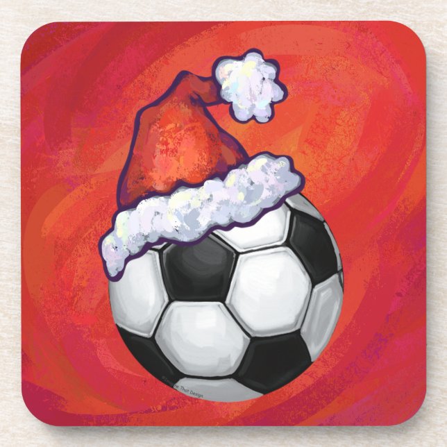Dessous-de-verre Bal de football de Santa Hat en rouge (Devant)