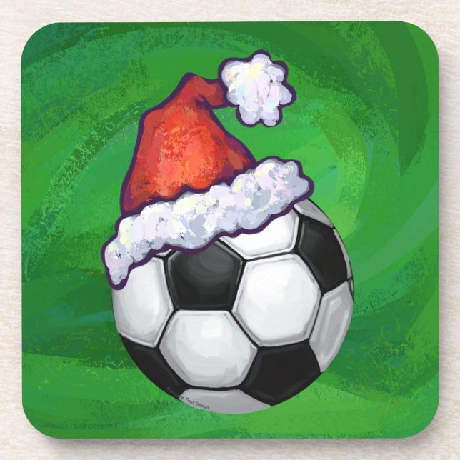 Dessous-de-verre Bal de football Santa Chapeau sur Vert (Devant)