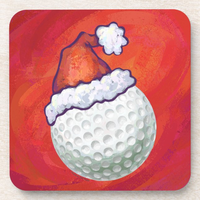 Dessous-de-verre Bal de golf à Santa Hat sur Red (Devant)