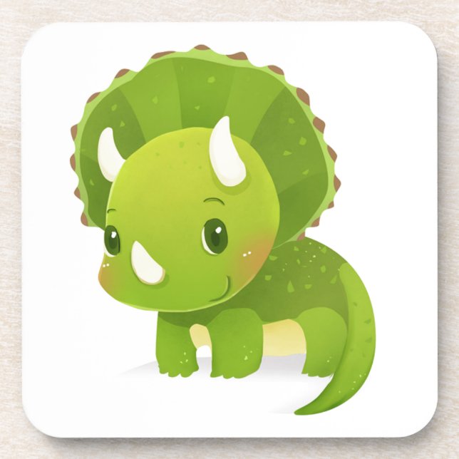 Dessous-de-verre bande dessinée mignonne de dinosaure de bébé vert (Devant)