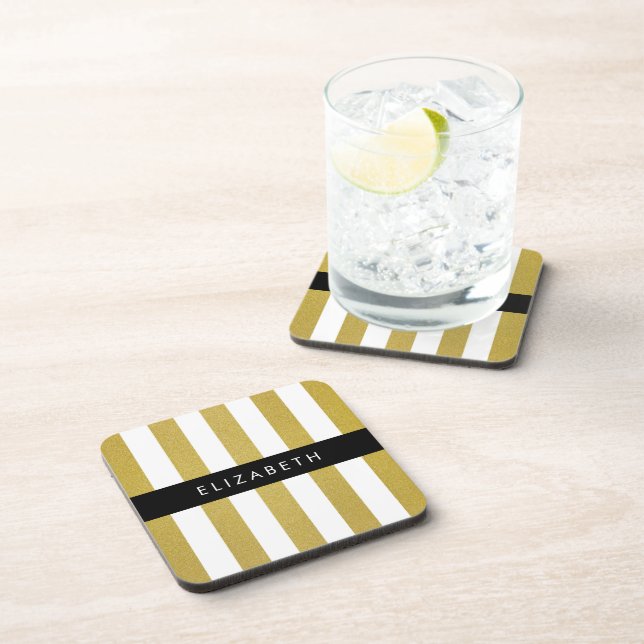 Dessous-de-verre Bandes d'or, Motif rayé, Lignes, Votre Nom (Côté Droit)