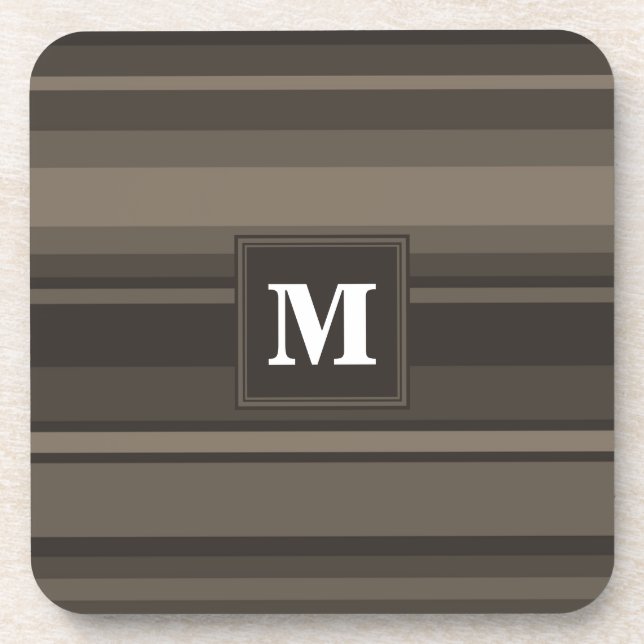 Dessous-de-verre Bandes taupe monogramme (Devant)