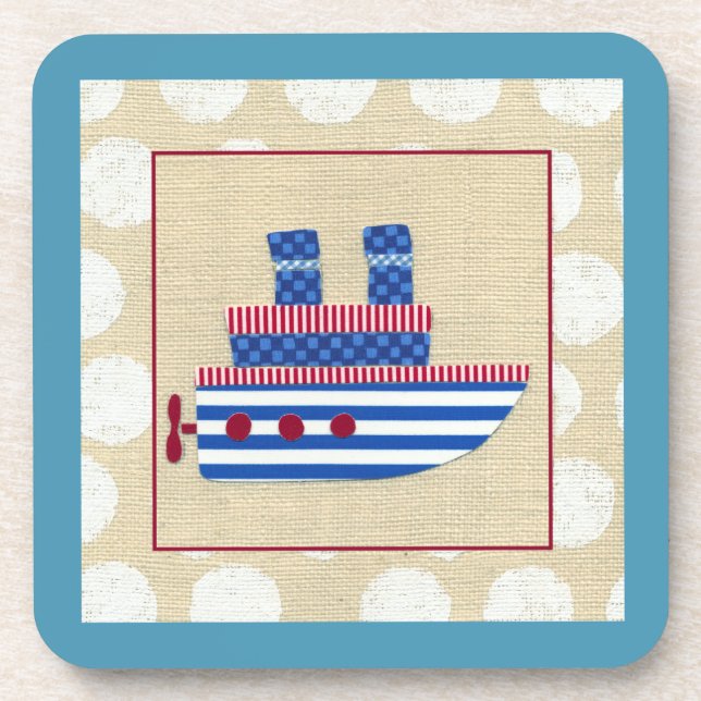 Dessous-de-verre Bateau à vapeur avec hélice et cheminées bleues (Devant)
