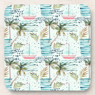 Dessous-de-verre Bateau à voile couleur marine avec Motif Palm Tre