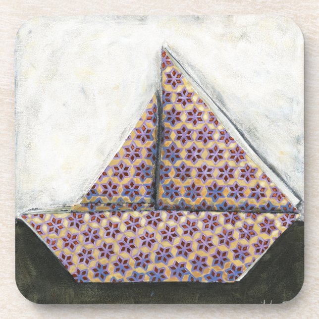 Dessous-de-verre Bateau à voile Origami sur papier design Star (Devant)