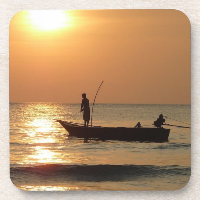 Dessous-de-verre Bateau de pêche au coucher du soleil (Devant)