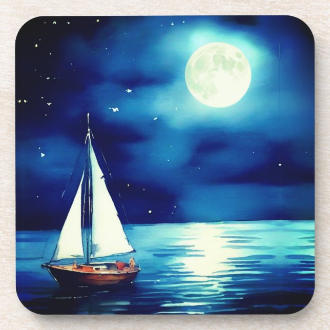 Dessous-de-verre Bateau sous Pleine lune (Devant)