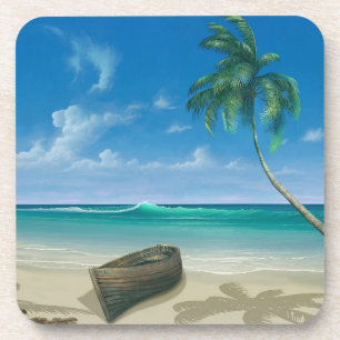 Dessous-de-verre Bateau Tropical Island Paradise sur Sandy Beach