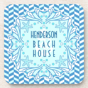 Dessous-de-verre Beach House Art Deco Shell et Herringbone Custom