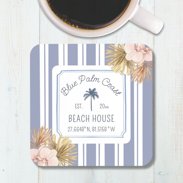 Dessous-de-verre Beach House Blue Stripes Côte Boho Ferme (In situ)