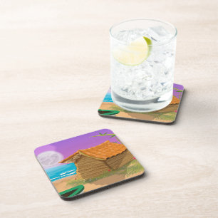 Dessous-de-verre Beach Hut sur la plage éclairée par la lune