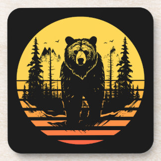 Dessous-de-verre Bear Forest Nature Retro Sunset