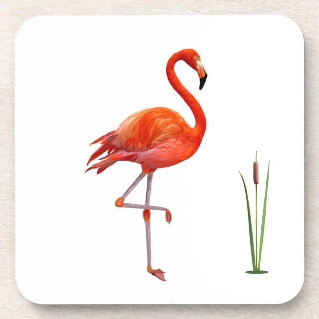 Dessous-de-verre Beau Flamant rose rouge Oiseau & Reed Plante sur B (Devant)