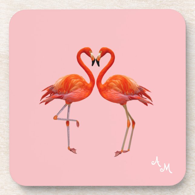 Dessous-de-verre Beau Flamants roses roses et Monogramme sur rose c (Devant)