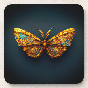 Dessous-de-verre Beau Papillon Turquoise Or Orné