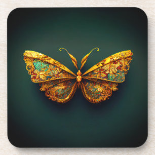 Dessous-de-verre Beau Papillon Turquoise Orné Or Vert