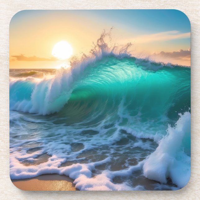 Dessous-de-verre Belle Aqua Blue Frozen Ocean Waves Seascape (Devant)