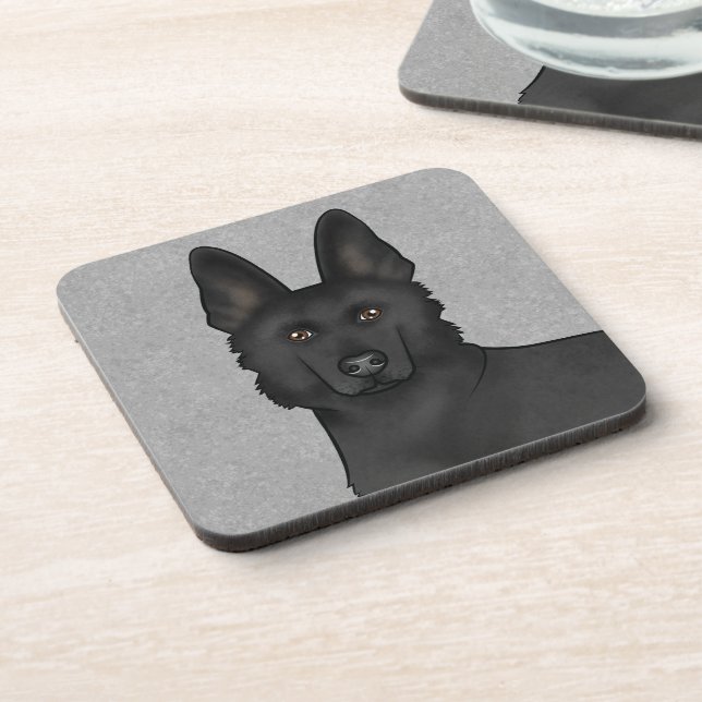 Dessous-de-verre Berger noir allemand mignon tête de chien Gros pla (Côté gauche)