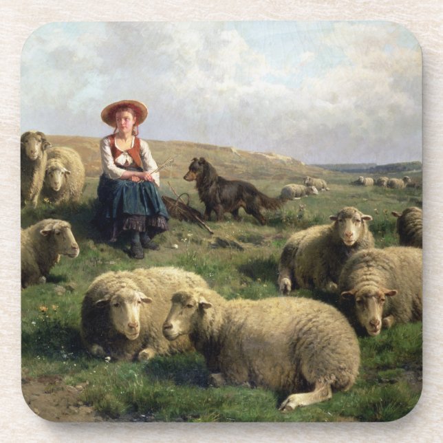 Dessous-de-verre Bergère avec des moutons dans un paysage (Devant)