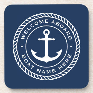 Dessous-de-verre Bienvenue à bord du bateau nom d'ancrage de la cor