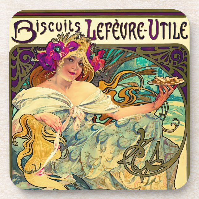Dessous-de-verre Biscuits Lefevre-Utile par Alphonse Mucha (1896) (Devant)