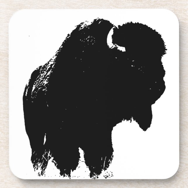 Dessous-de-verre Bison de bison noir et blanc Pop Art (Devant)
